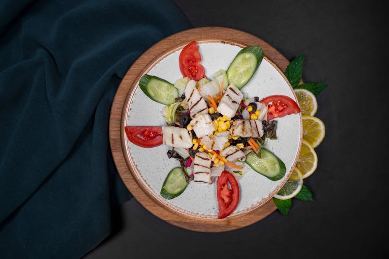 Chicken avocado salad with fresh herbs and lime dressing